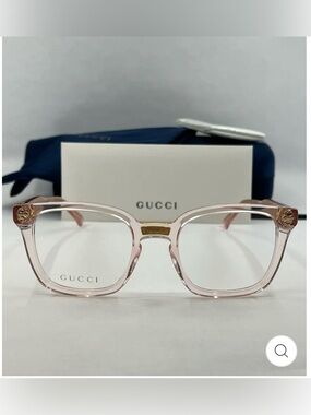 BRAND NEW-Gucci Clear Pink Square Women's Optical Glasses with Gold Accent
